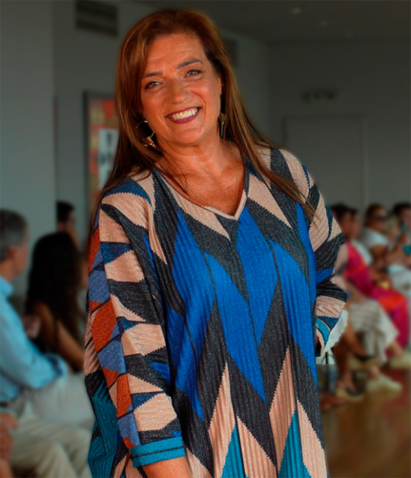 Vestido Maxi V Geométrico com Padrão Vibrante